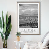 Honolulu Usa Black And White Art Framed Canvas Prints Wall Art Home Decor, Floating Frame
