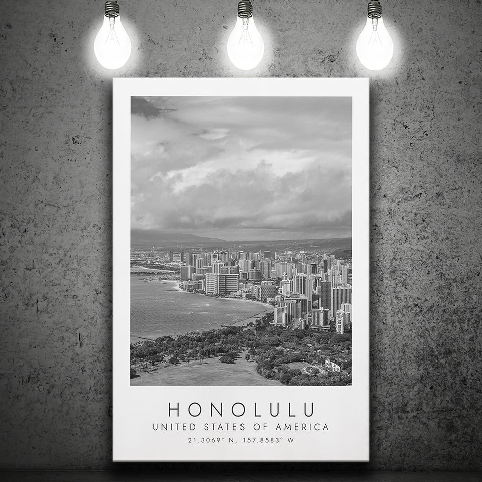 Honolulu Usa Black And White Art Canvas Prints Wall Art Home Decor