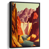Hoover Dam Retro Art Print, Large Canvas, Framed Canvas Print Wall Art Home Decor, Floating Frame
