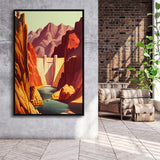 Hoover Dam Retro Art Print, Large Canvas, Framed Canvas Print Wall Art Home Decor, Floating Frame