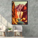 Hoover Dam Retro Art Print, Large Canvas, Framed Canvas Print Wall Art Home Decor, Floating Frame