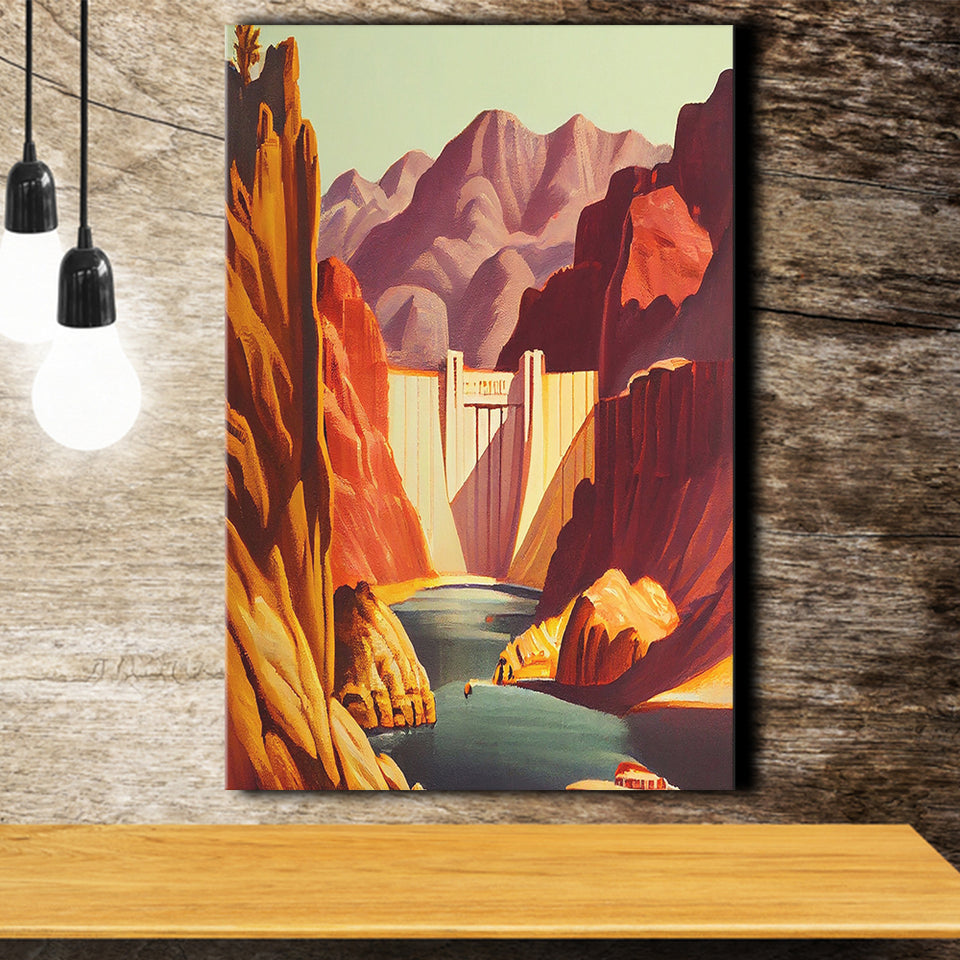 Hoover Dam Retro Art Print ,City Art Print, Large Canvas, Canvas Print Wall Art Home Decor