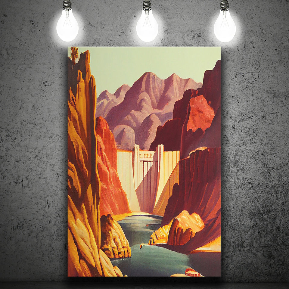 Hoover Dam Retro Art Print ,City Art Print, Large Canvas, Canvas Print Wall Art Home Decor