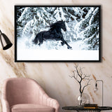 Horse Art Print Black Horse Framed Canvas Prints Wall Art Decor, Framed Picture, Floating Frame