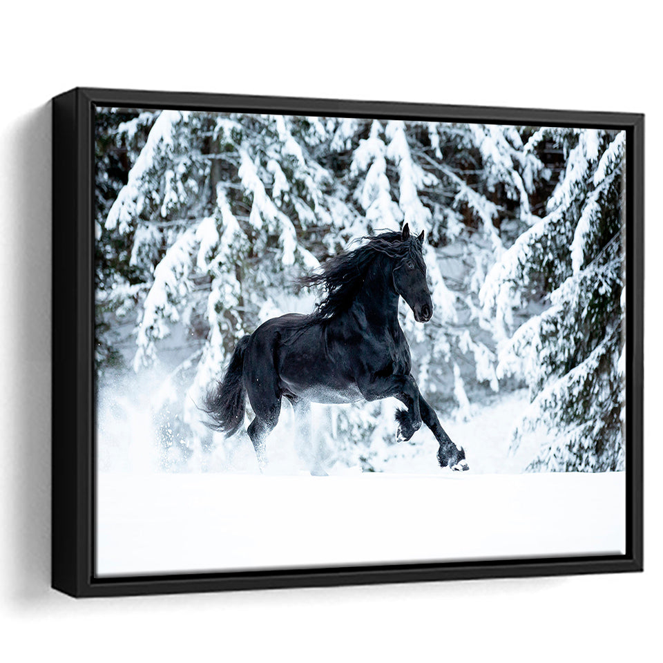 Horse Art Print Black Horse Framed Canvas Prints Wall Art Decor, Framed Picture, Floating Frame