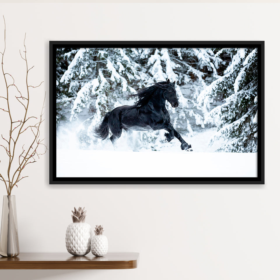 Horse Black Horse Decor Horse Print Framed Canvas Prints Wall Art Home Decor - Painting Canvas, Black Frame, Framed Picture