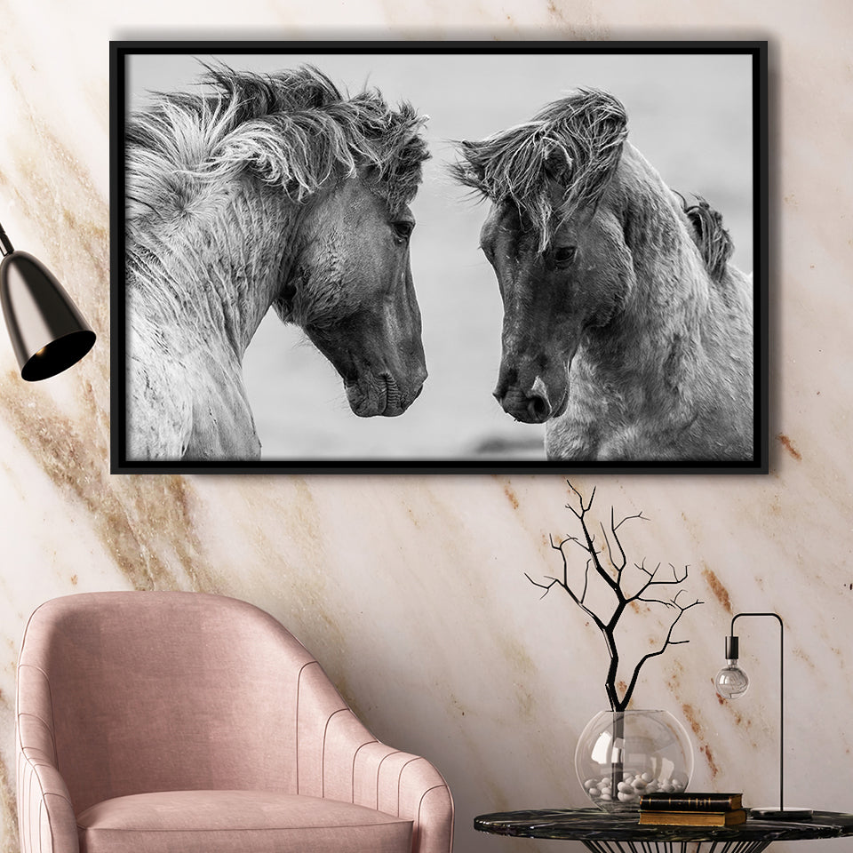 Horse Black White Horse Framed Canvas Prints Wall Art Decor, Framed Picture, Floating Frame