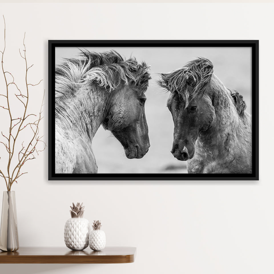Horse Black White Framed Canvas Prints Wall Art Home Decor - Painting Canvas, Black Frame, Framed Picture