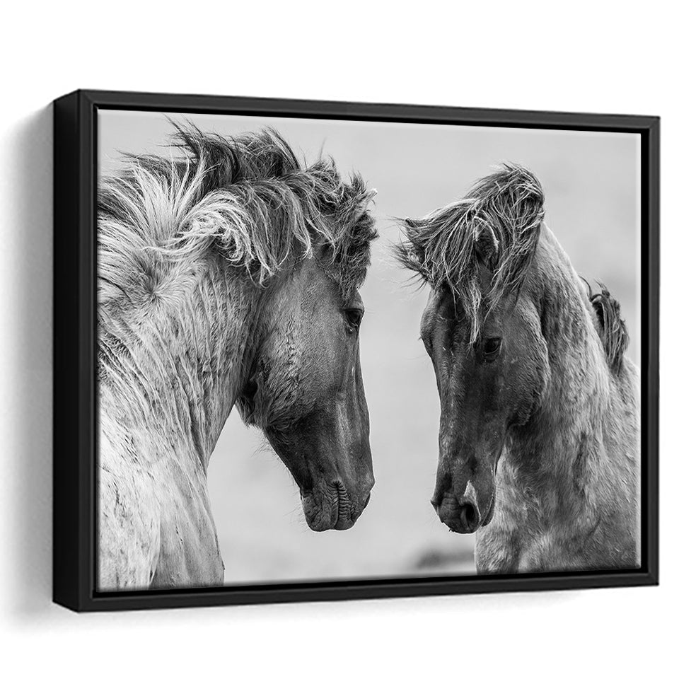 Horse Black White Horse Framed Canvas Prints Wall Art Decor, Framed Picture, Floating Frame