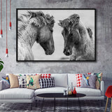 Horse Black White Horse Framed Canvas Prints Wall Art Decor, Framed Picture, Floating Frame