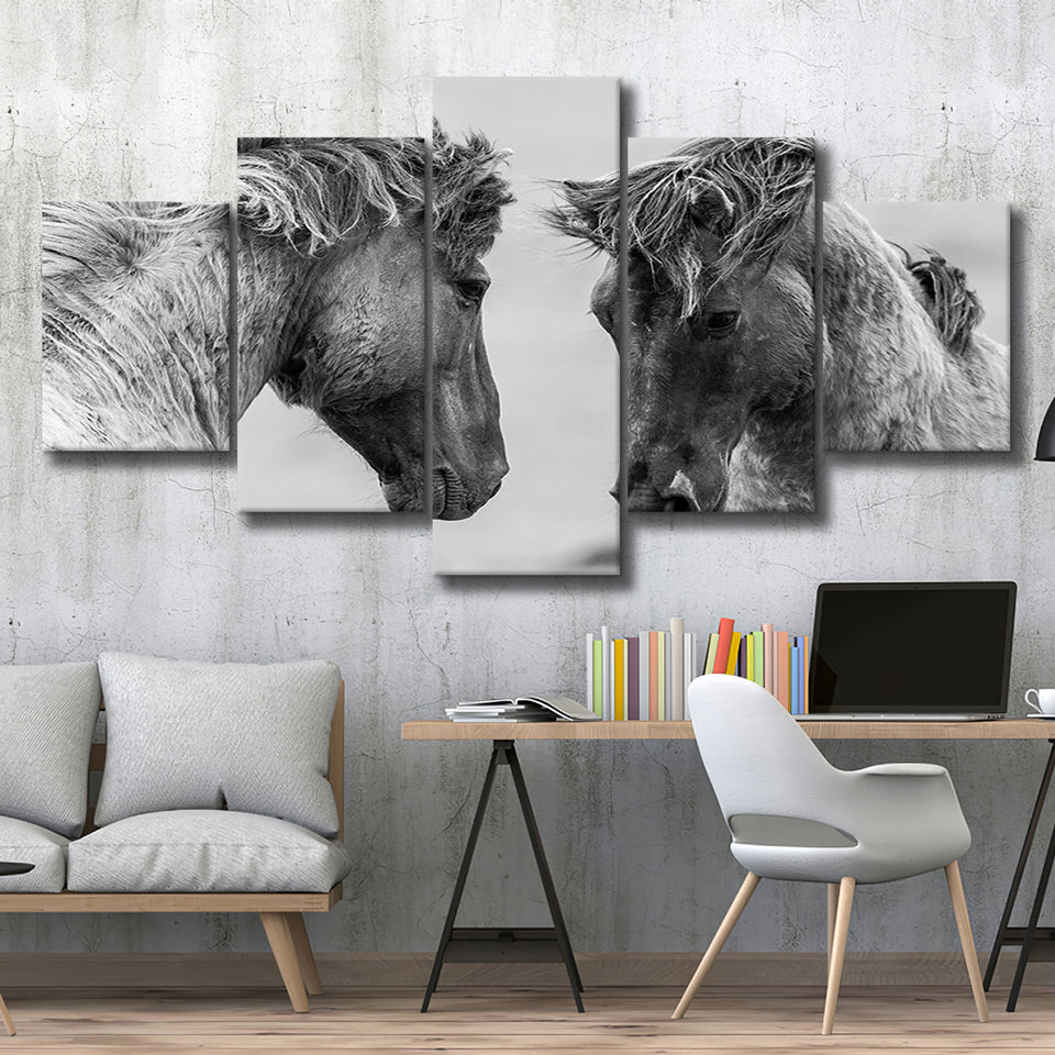 Horse Black White Horse 5 Piece Canvas Prints Wall Art Decor, Multi Panels, Mixed Canvas