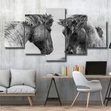 Horse Black White Horse 5 Piece Canvas Prints Wall Art Decor, Multi Panels, Mixed Canvas