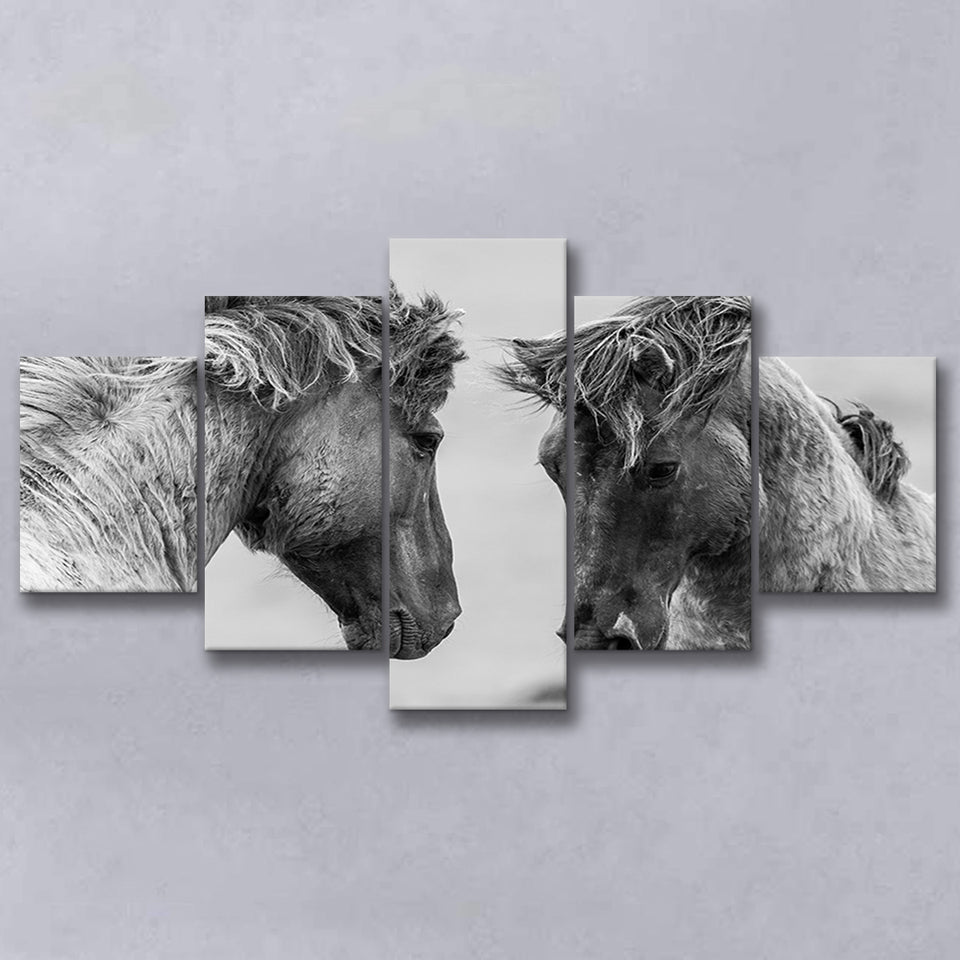 Horse Black White Horse 5 Piece Canvas Prints Wall Art Decor, Multi Panels, Mixed Canvas