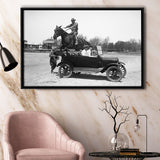 Horse Jumps A Car Black And White Print, Vintage Car Photo Framed Canvas Prints Wall Art Home Decor,Floating Frame