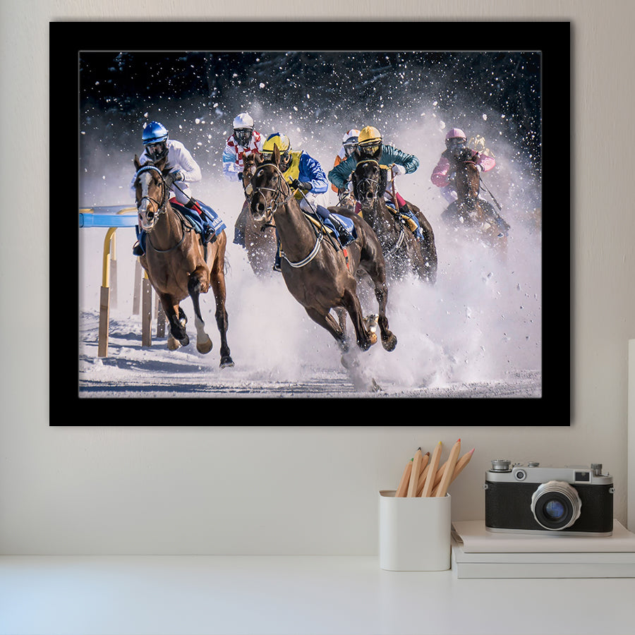 Horse Racing, Horse Racing Framed Art Prints Wall Art Decor,Black Frame, Ready to hang