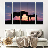Horse In A Sunset Silhouette 5 Pieces B Canvas Prints Wall Art - Painting Canvas, Multi Panels,5 Panel, Wall Decor