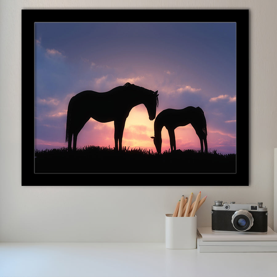 Horse In A Sunset Silhouette Framed Art Prints Wall Decor - Painting A –  UnixCanvas, image size:900x900