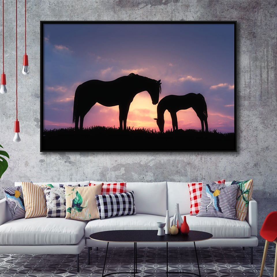 Horse In A Sunset Silhouette Framed Canvas Prints Wall Art - Painting –  UnixCanvas, image size:960x960