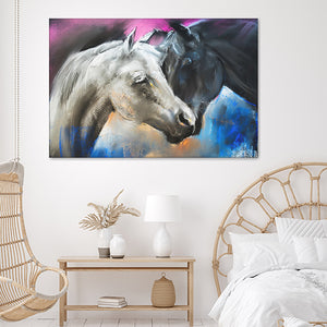 Horses Black And White Portrait Watercolor Canvas Wall Art - Canvas Prints, Prints for Sale, Canvas Painting, Home Decor