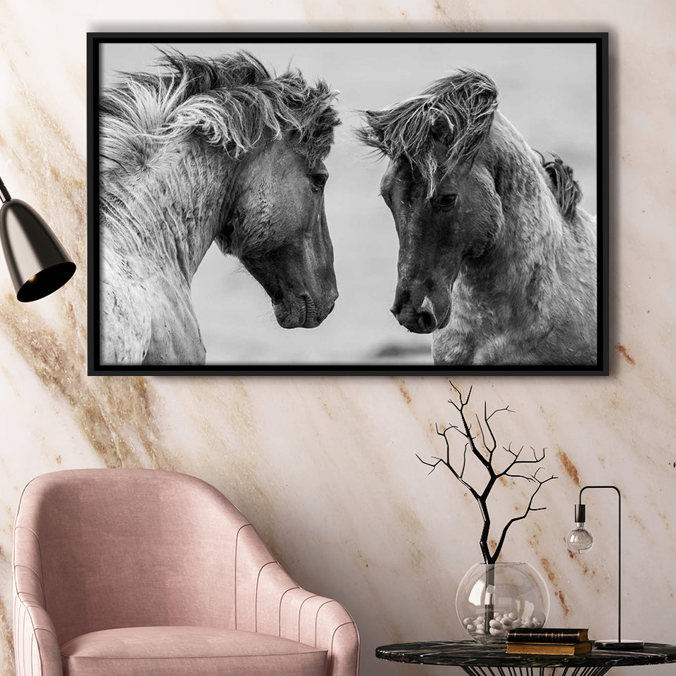 Horses Black and White Framed Canvas Prints Wall Art Decor - Paiting Canvas, Art Prints, Floating Frame
