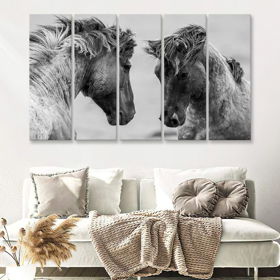 Horses Black and White 5 Piece B Canvas Prints Wall Art Decor - Painting Canvas, Multi Panels