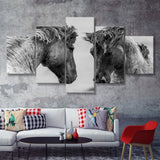 Horses Black and White 5 Piece Canvas Prints Wall Art Decor - Painting Canvas, Multi Panels