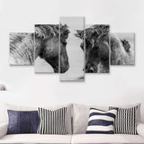 Horses Black and White 5 Piece Canvas Prints Wall Art Decor - Painting Canvas, Multi Panels