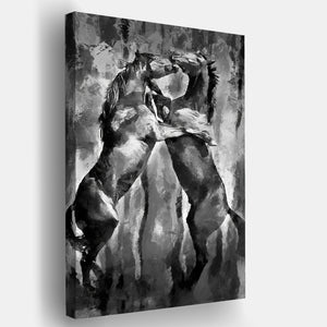 Horses Galloping Black And White Painting Canvas Wall Art - Canvas Prints, Prints for Sale, Canvas Painting,Home Decor
