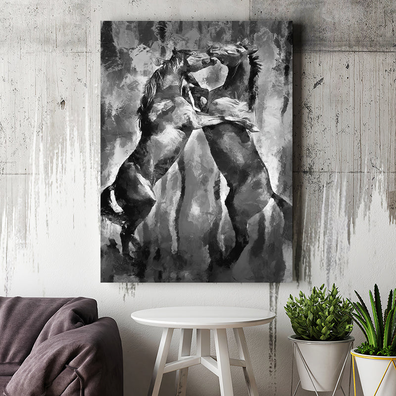 Horses Galloping Black And White Painting Canvas Wall Art - Canvas Prints, Prints for Sale, Canvas Painting,Home Decor