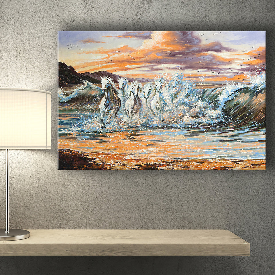Horses Running Waves Canvas Prints Wall Art Home Decor