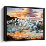 Horses Running Waves Framed Canvas Prints Wall Art Home Decor,Floating Frame