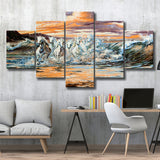 Horses Running Waves 5 Panels, Canvas Prints Wall Art Decor, Large Canvas Art