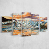 Horses Running Waves 5 Panels, Canvas Prints Wall Art Decor, Large Canvas Art