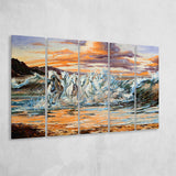 Horses Running Waves Larger Canvas Art, 5 Piece Canvas Prints Wall Art Decor