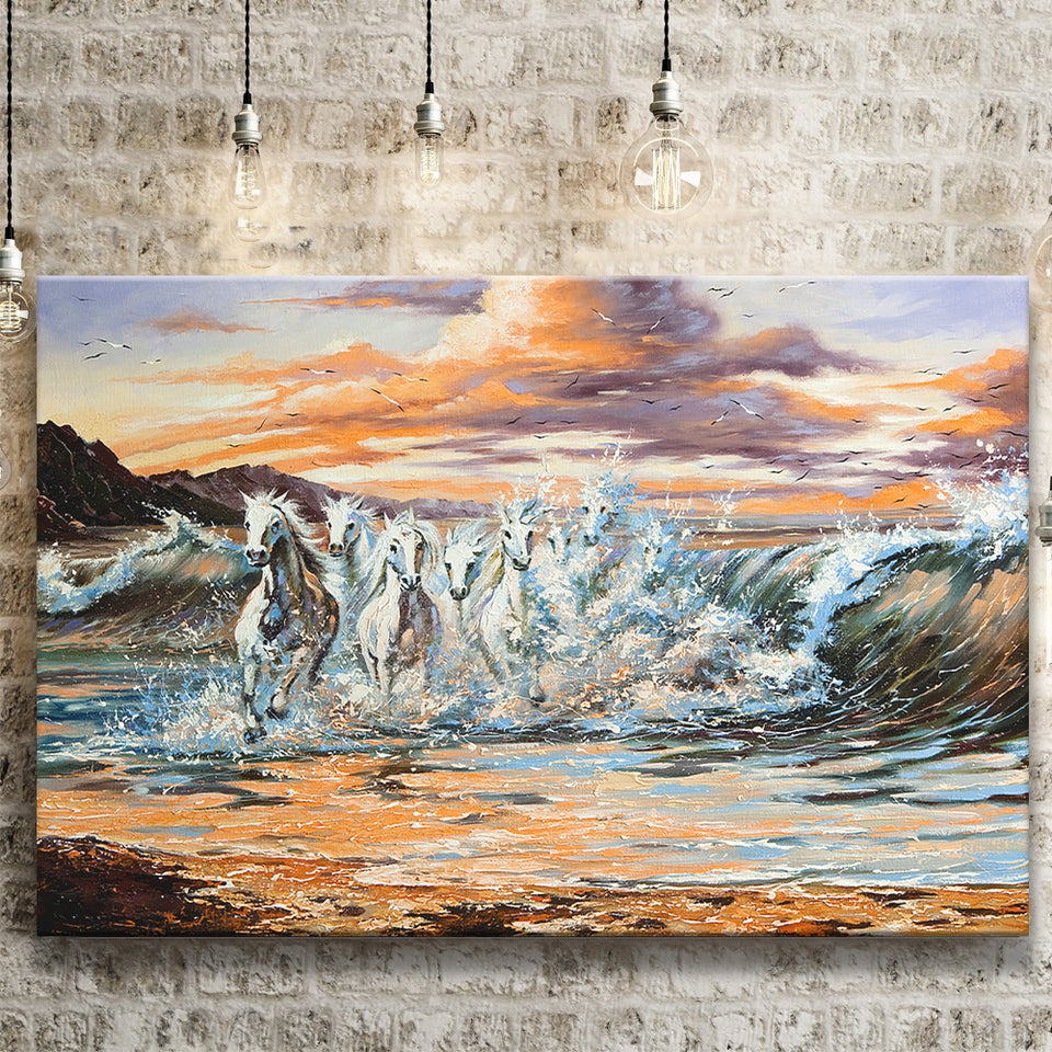 Horses Running Waves Canvas Prints Wall Art Home Decor