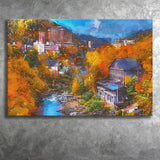 Hot Springs Resort Town Jozankei Northern City Art Watercolor Canvas Prints Wall Art Home Decor, Large Canvas