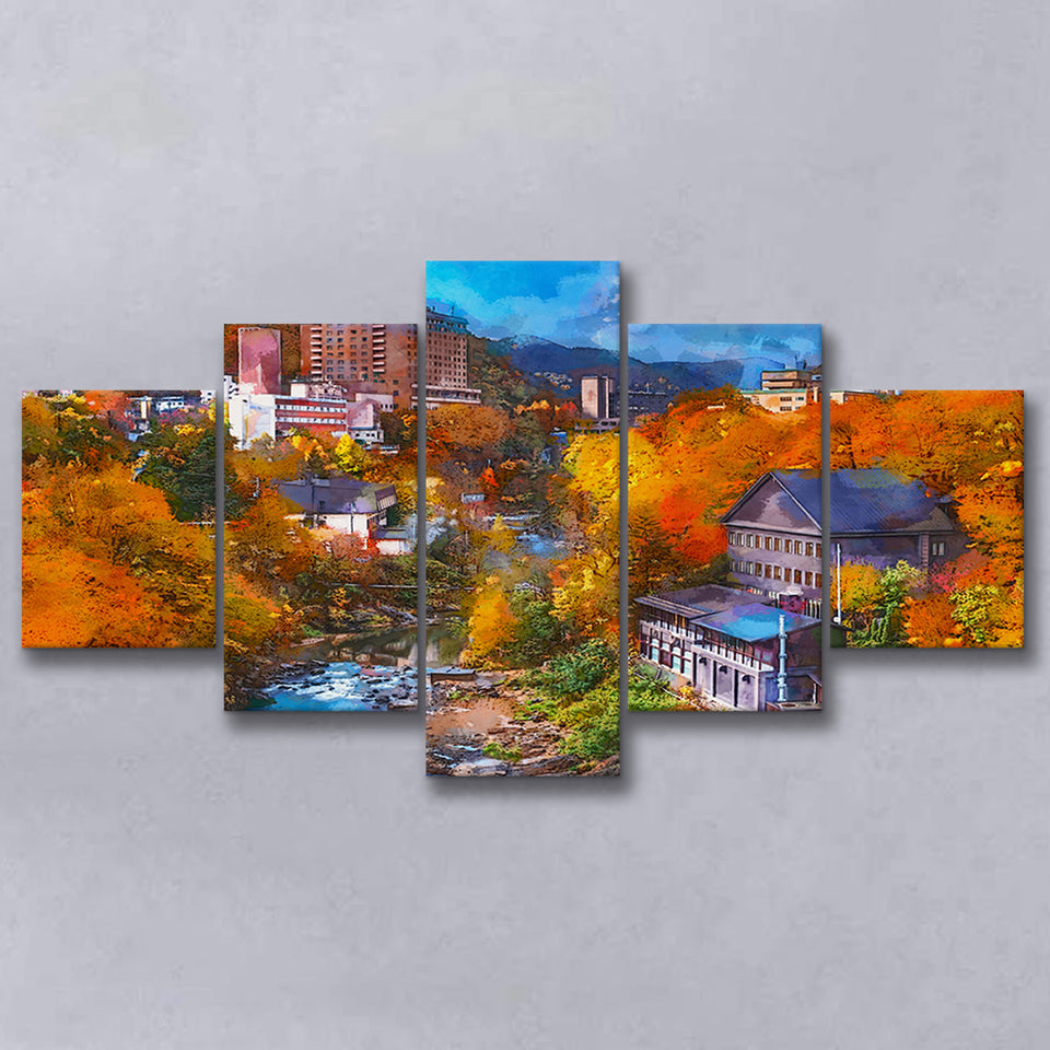 Hot Springs Resort Town Jozankei Northern 5 Pieces Mixed Canvas Prints Wall Art Home Decor