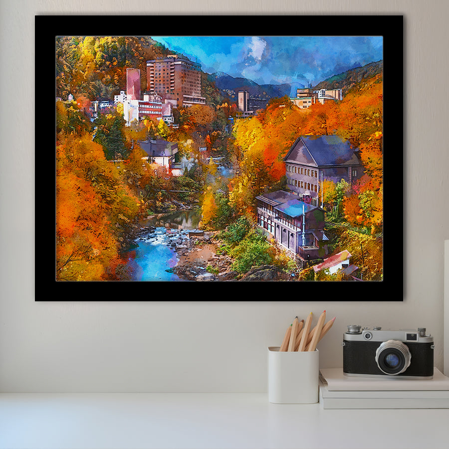 Hot Springs Resort Town Jozankei Northern City Art Watercolor Framed Art Prints Wall Art Decor,Framed Picture