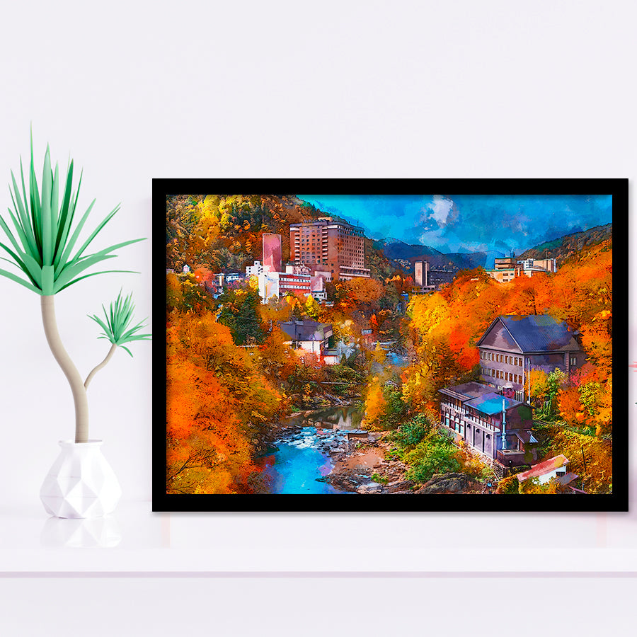 Hot Springs Resort Town Jozankei Northern City Art Watercolor Framed Art Prints Wall Art Decor,Framed Picture
