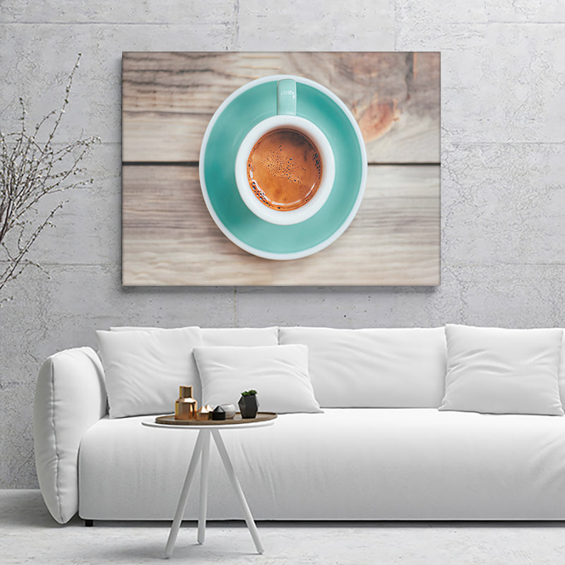 Hot Coffee In Blue Cup And Saucer Canvas Wall Art - Canvas Prints, Prints for Sale, Canvas Painting, Canvas On Sale