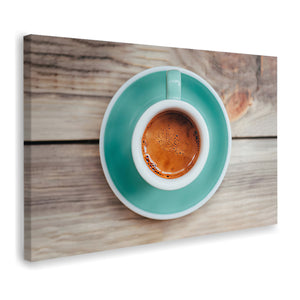 Hot Coffee In Blue Cup And Saucer Canvas Wall Art - Canvas Prints, Prints for Sale, Canvas Painting, Canvas On Sale