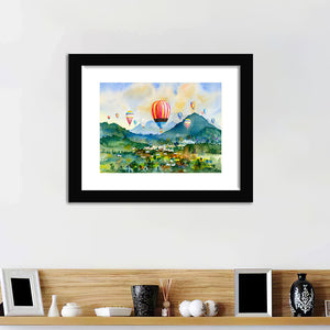 Hot Air Balloon On Village Framed Wall Art - Framed Prints, Art Prints, Home Decor, Painting Prints