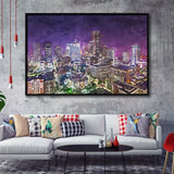 Houston Texas Usa Downtown City Skyline 2 City Art Watercolor Framed Canvas Prints Wall Art Home Decor,Floating Frame