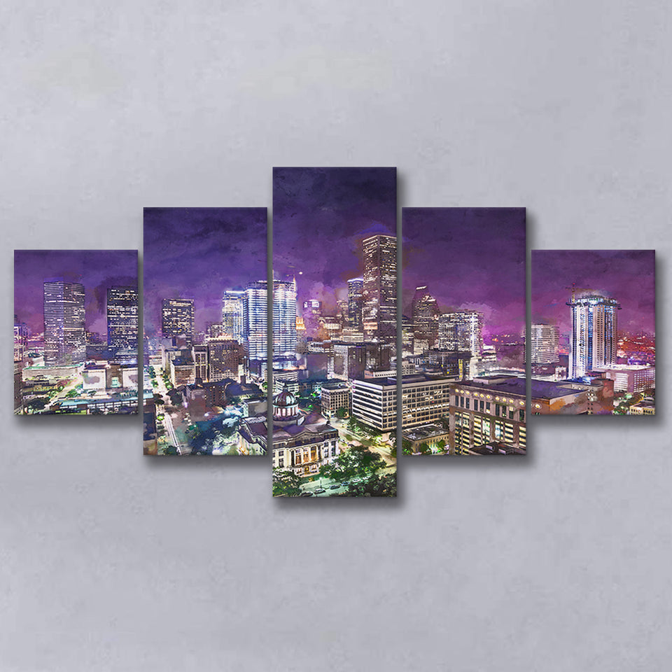 Houston Texas Usa Downtown City Skyline 2 5 Pieces Mixed Canvas Prints Wall Art Home Decor