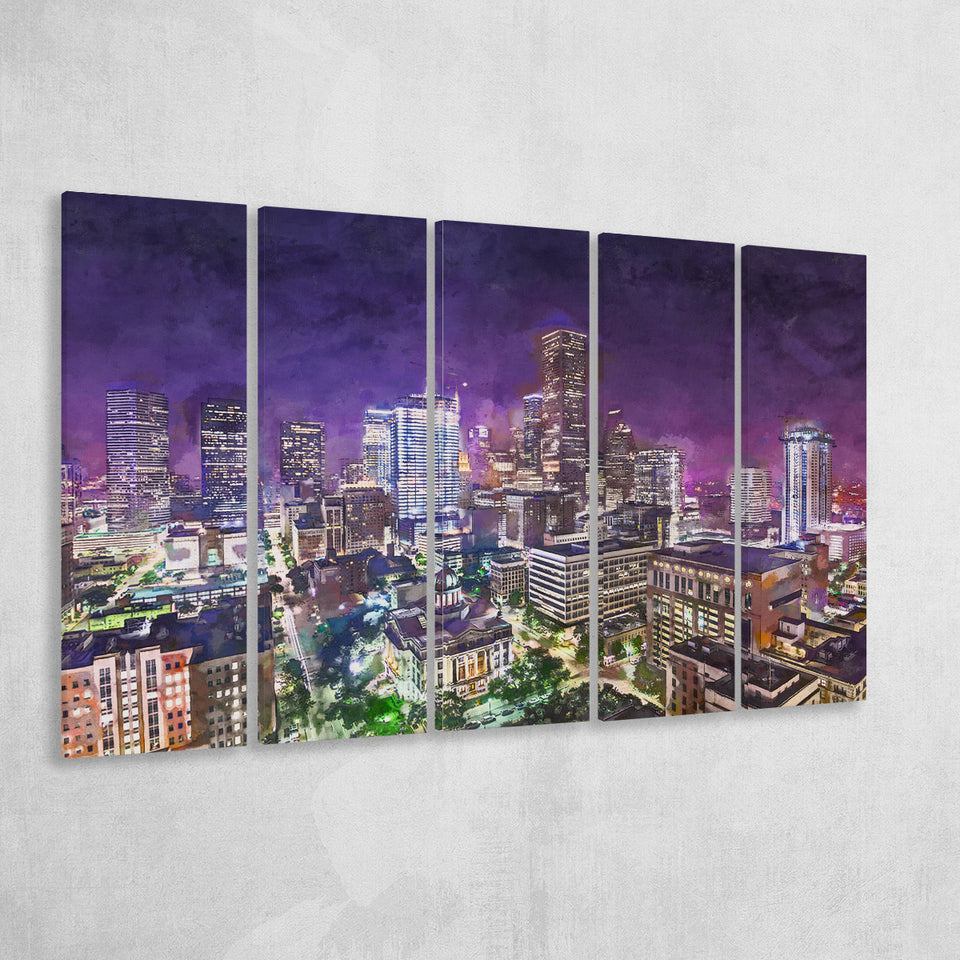 Houston Texas Usa Downtown City Skyline 2 5 Pieces Extra Large Canvas Prints Wall Art Home Decor