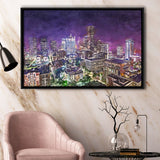 Houston Texas Usa Downtown City Skyline 2 City Art Watercolor Framed Canvas Prints Wall Art Home Decor,Floating Frame
