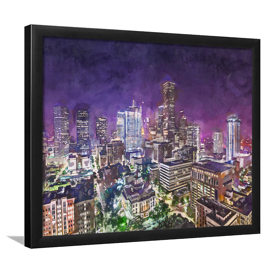 Houston Texas Usa Downtown City Skyline 2 City Art Watercolor Framed Art Prints Wall Art Decor,Framed Picture