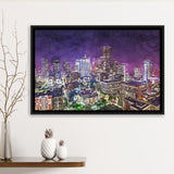 Houston Texas Usa Downtown City Skyline 2 City Art Watercolor Framed Canvas Prints Wall Art Home Decor,Floating Frame