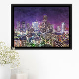 Houston Texas Usa Downtown City Skyline 2 City Art Watercolor Framed Canvas Prints Wall Art Home Decor,Floating Frame