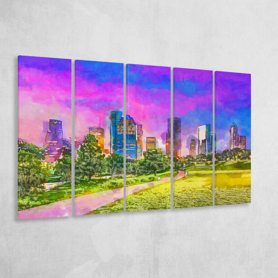 Houston Texas Usa Downtown City Skyline V3 5 Pieces Extra Large Canvas Prints Wall Art Home Decor